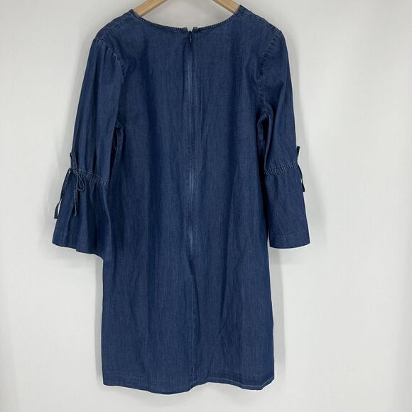 Ann Taylor Dress Size 6 Womens Blue Bell Sleeve Chambray Denim Shift Stretch - Picture 6 of 9